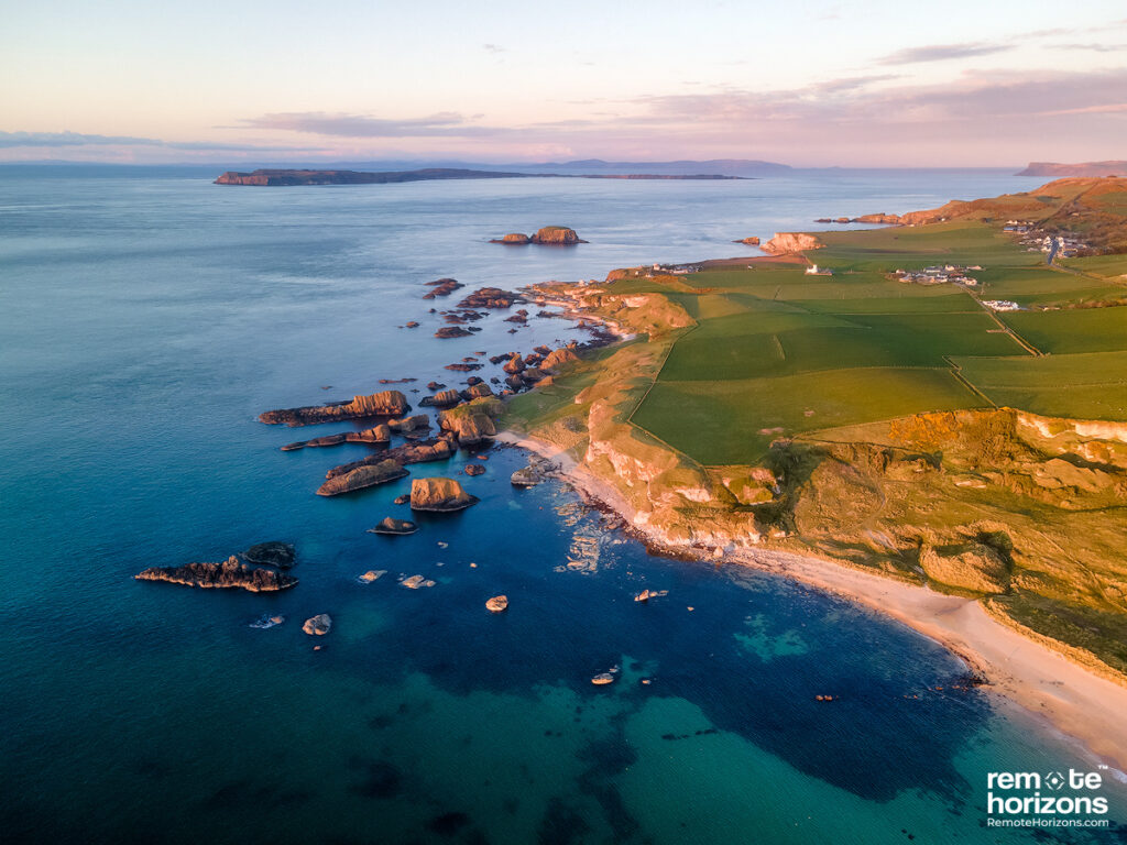 Northern Ireland Aerial Landscape Photography of Ballintoy as seen from White Park Bay.