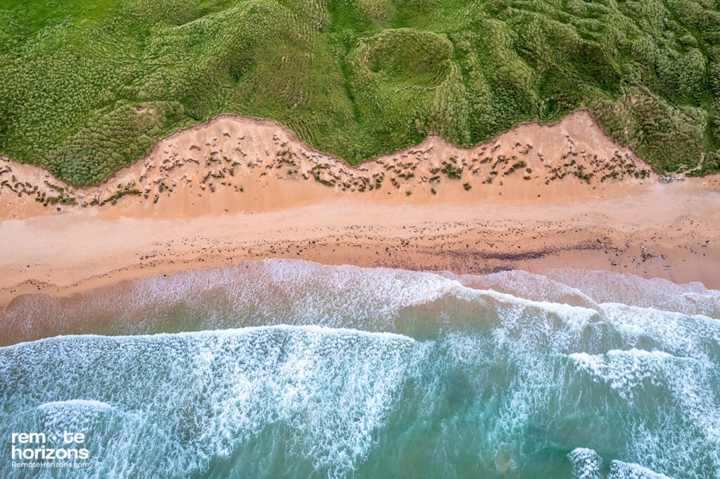 Aerial landscape photograph of Five Finger Strand, Donegal, Ireland