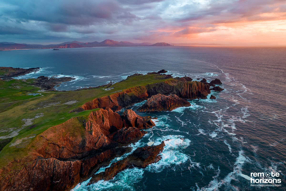 Ireland aerial landscape photography of Malin Head at sunset