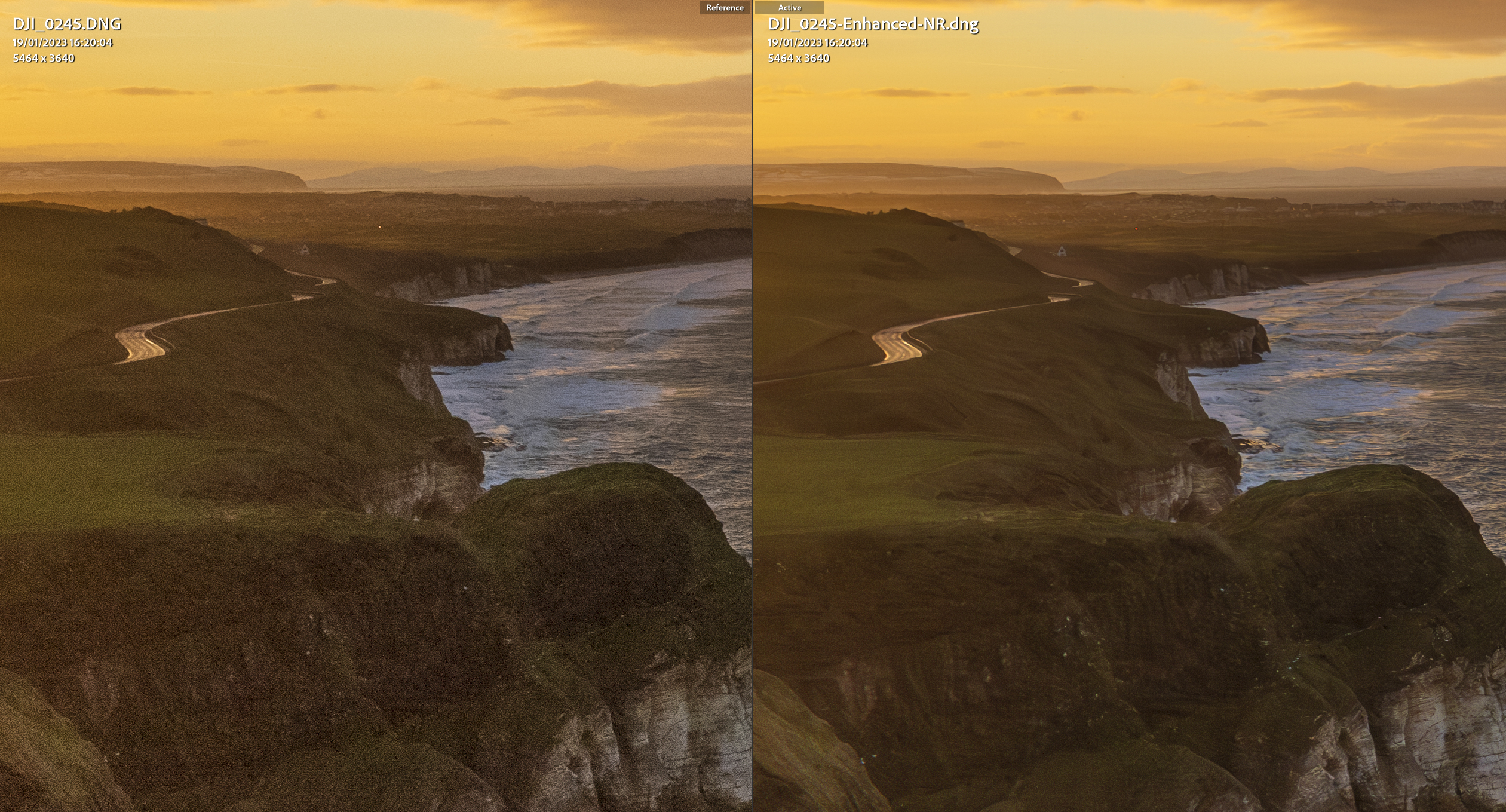 Adobe AI Denoise for drone landscape photography