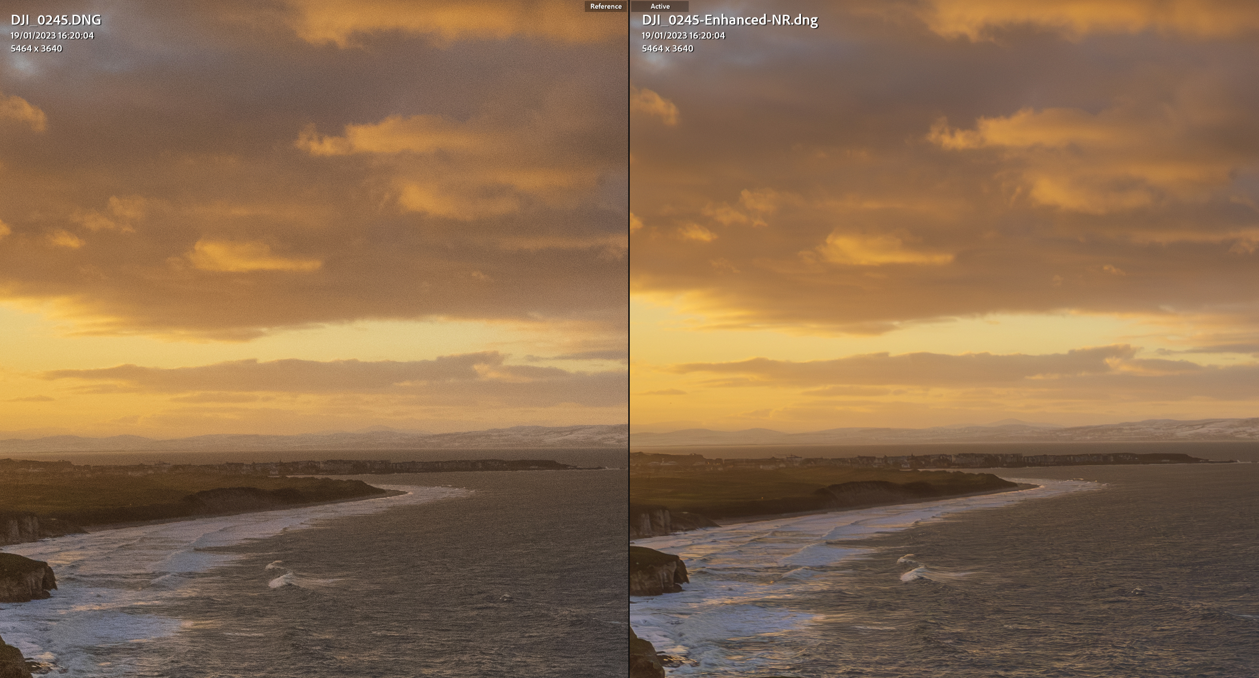 Adobe AI Denoise for drone landscape photography